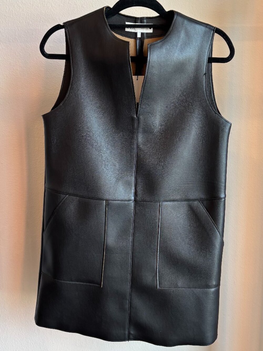 NWT Zara Women Faux Leather Short Dress in Black